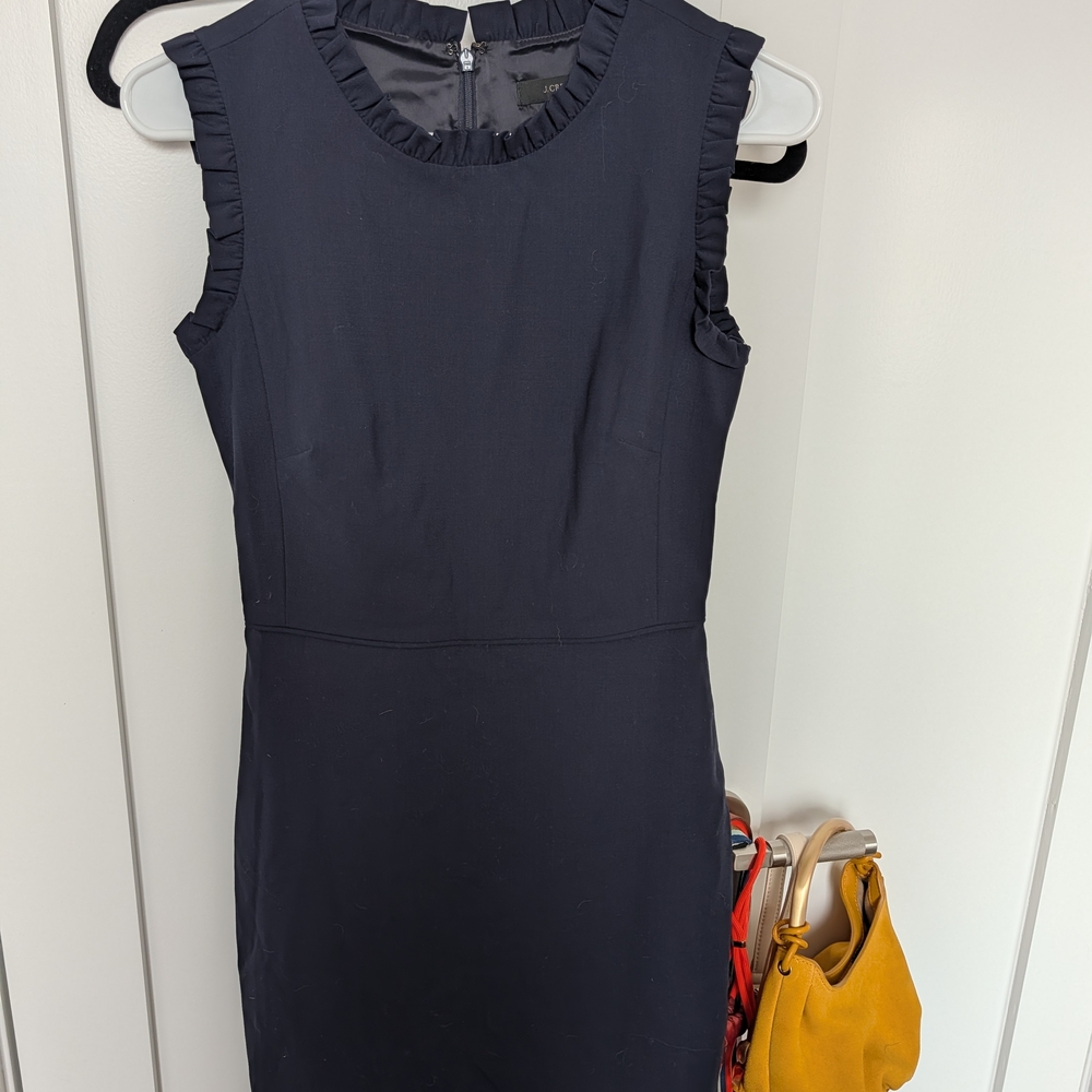 J. Crew Black Ruffle Trim Midi Dress